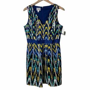 Donna Morgan Women Multi-Color Ikat Dress V-Neck SIZE 12 BRAND NEW WITH TAGS